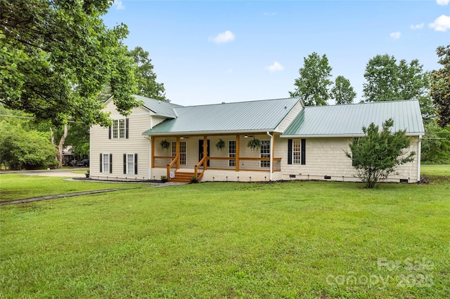 105 Pelican Ct, Mooresville, NC 28117 - view of front of home with crawl space, a porch, metal roof, and a front yard