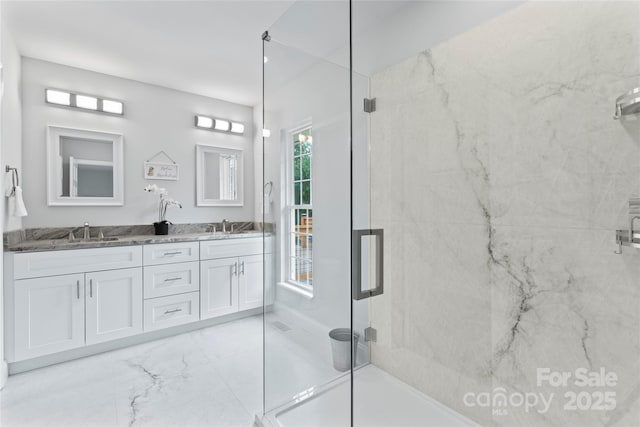 105 Pelican Ct, Mooresville, NC 28117 - bathroom with marble finish flooring, double vanity, and a marble finish shower