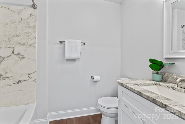 105 Pelican Ct, Mooresville, NC 28117 - bathroom featuring vanity, toilet, a shower, wood finished floors, and a tub