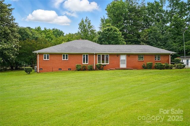 6900 Ridge Lane Rd, Charlotte, NC 28262 - single story home with brick siding, a front yard, crawl space, and roof with shingles