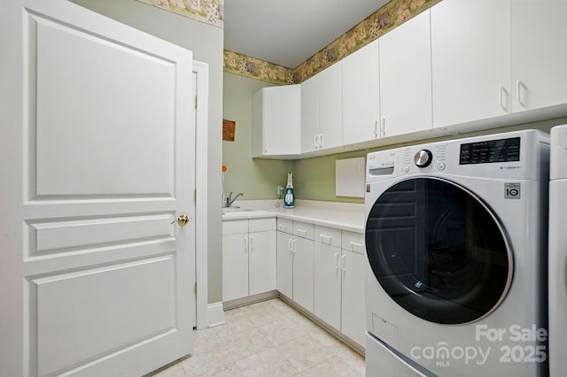 102 Rosewood Ln, Locust, NC 28097 - laundry room with cabinet space, independent washer and dryer, and light tile patterned floors