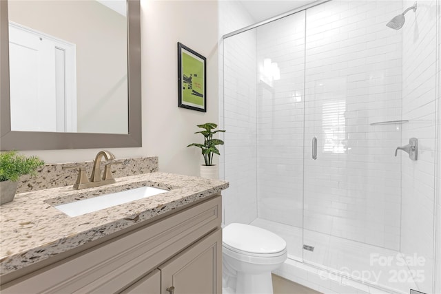 5060 Harrowsmith Ln, Charlotte, NC 28204 - full bathroom with vanity, a stall shower, and toilet
