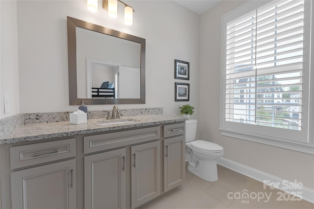 5060 Harrowsmith Ln, Charlotte, NC 28204 - bathroom with vanity, baseboards, toilet, and tile patterned floors