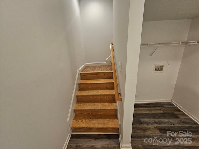 606 N St, Belmont, NC 28012 - stairway with wood finished floors and baseboards