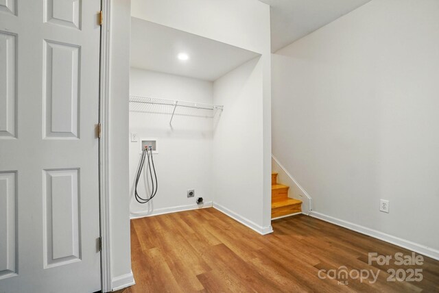 606 N St, Belmont, NC 28012 - laundry room featuring washer hookup, wood finished floors, and electric dryer hookup