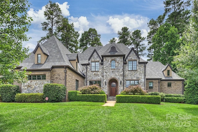 3032 Kings Manor Dr, Matthews, NC 28104 - french country inspired facade featuring a front lawn, stone siding, and a high end roof