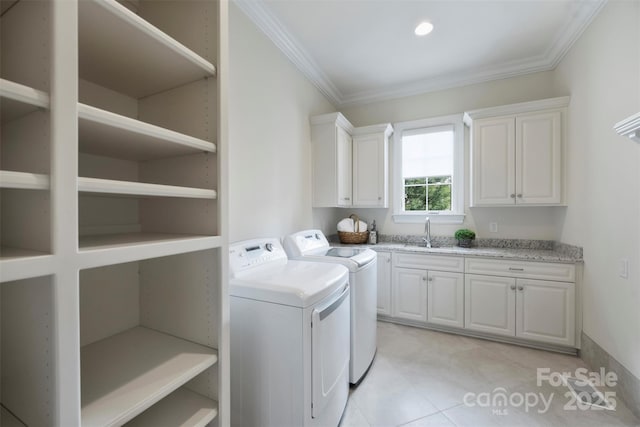 3032 Kings Manor Dr, Matthews, NC 28104 - washroom with cabinet space, separate washer and dryer, and ornamental molding