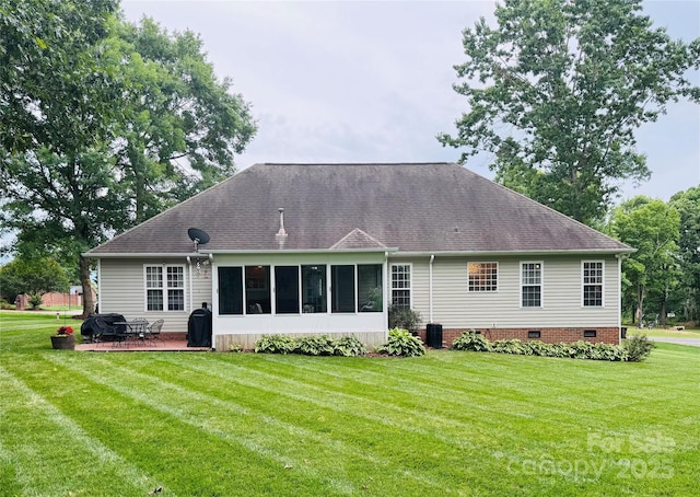 104 Laura Ct, Cherryville, NC 28021 - rear view of property featuring a lawn, a shingled roof, and a patio