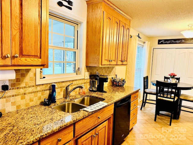 104 Laura Ct, Cherryville, NC 28021 - kitchen with black dishwasher, healthy amount of natural light, tasteful backsplash, and a textured ceiling