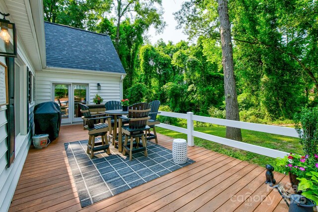 325 Chapman St, Chesterfield, SC 29709 - wooden terrace featuring outdoor dining area and french doors