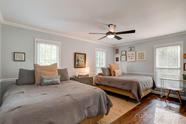 325 Chapman St, Chesterfield, SC 29709 - bedroom featuring hardwood / wood-style floors, ornamental molding, multiple windows, and ceiling fan