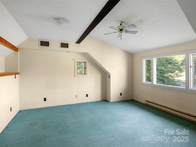 272 Pinners Cove Rd, Asheville, NC 28803 - bonus room with carpet flooring, a textured ceiling, a ceiling fan, a baseboard radiator, and baseboards