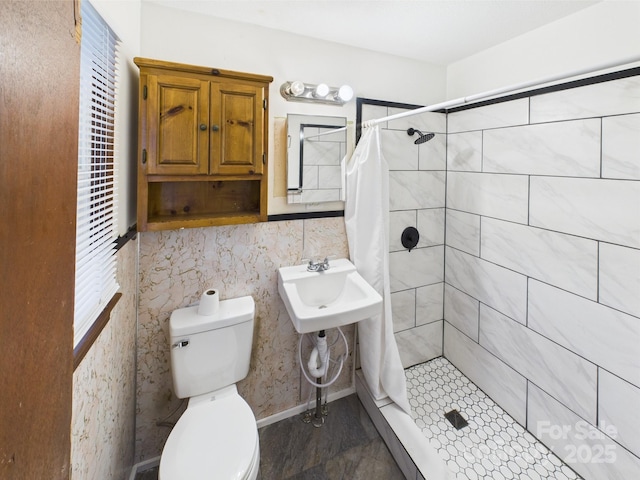 271 NC-16 Hwy N, Taylorsville, NC 28681 - bathroom with toilet, tiled shower, and a sink