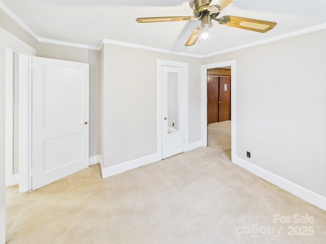 271 NC-16 Hwy N, Taylorsville, NC 28681 - unfurnished bedroom with carpet, ornamental molding, baseboards, and a ceiling fan