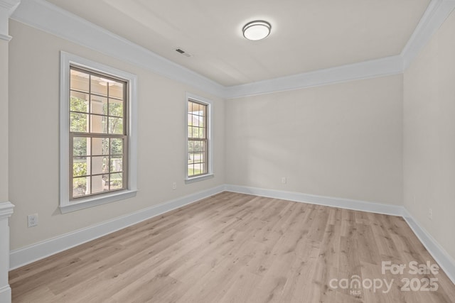 10508 Kristens Mare Dr, Charlotte, NC 28277 - spare room with ornamental molding, light wood-style flooring, ornate columns, and baseboards