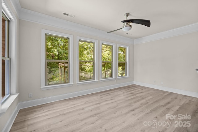 10508 Kristens Mare Dr, Charlotte, NC 28277 - empty room with ornamental molding, ceiling fan, wood finished floors, and baseboards
