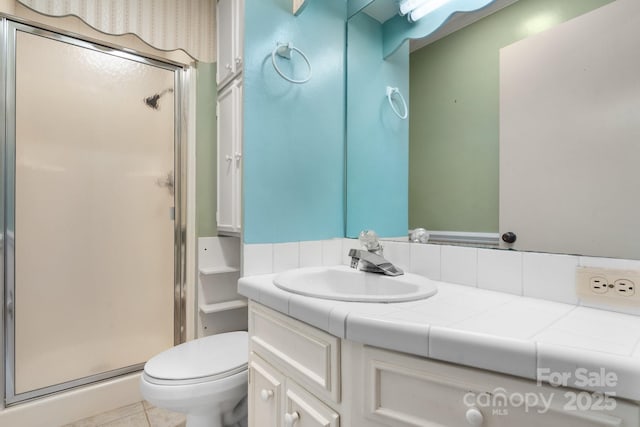 4002 Hickory Blvd, Granite Falls, NC 28630 - bathroom featuring vanity, a stall shower, and tile patterned floors