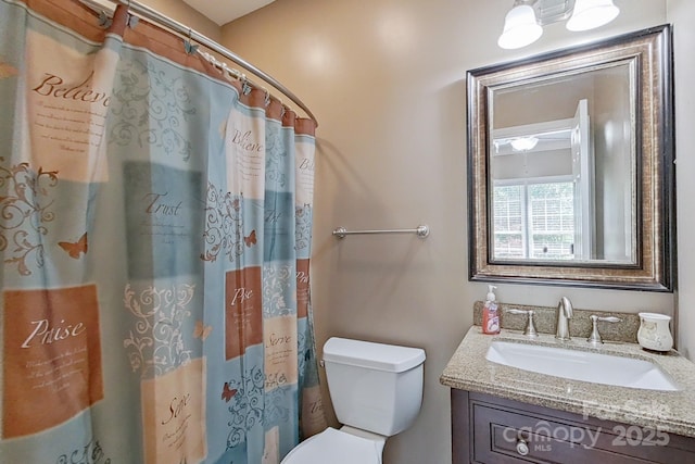 8409 Olde Stonegate Ln, Mint Hill, NC 28227 - bathroom with vanity, toilet, and a shower with curtain