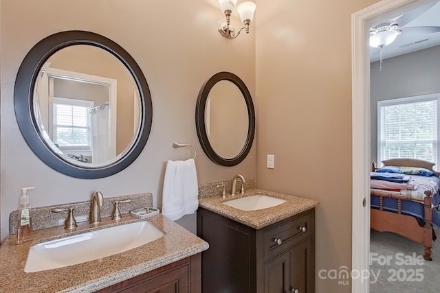 8409 Olde Stonegate Ln, Mint Hill, NC 28227 - full bathroom featuring ensuite bath, two vanities, and ceiling fan