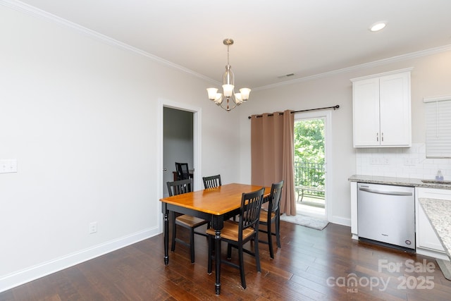 679 Cape Fear St, Fort Mill, SC 29715 - dining room featuring a chandelier, ornamental molding, dark wood finished floors, and recessed lighting