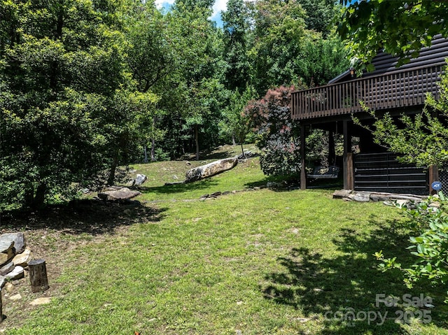 309 Doubleview Dr, Union Mills, NC 28167 - view of green lawn with a wooden deck