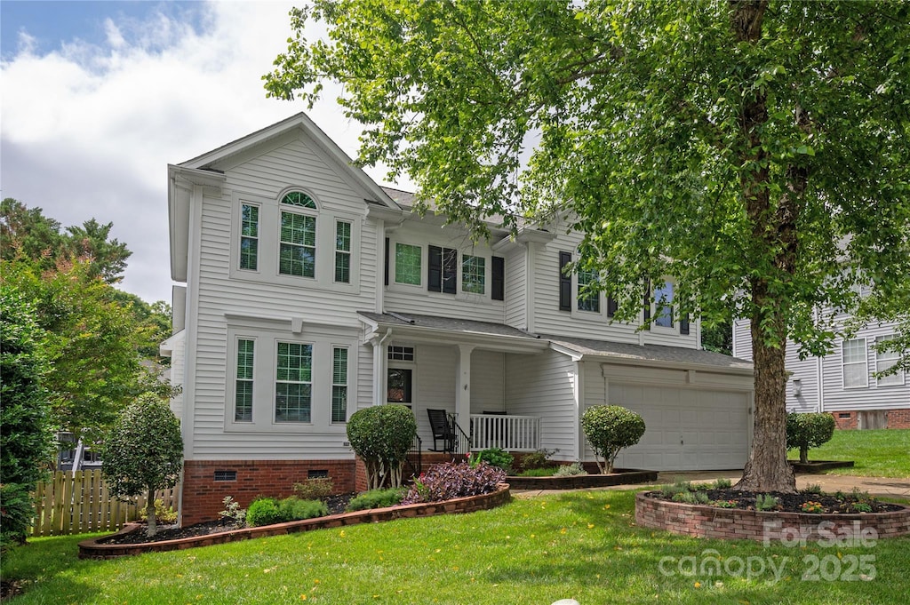 10924 Owl Nest Ln, Charlotte, NC 28277 - view of front of property with covered porch, crawl space, a garage, and driveway