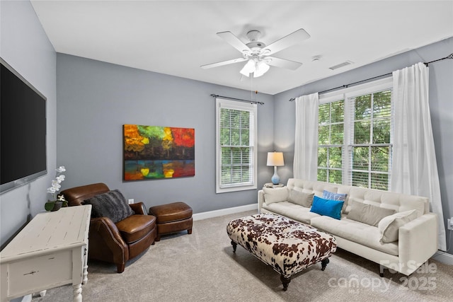 224 Wendover Heights Cir, Charlotte, NC 28211 - carpeted living room featuring ceiling fan and baseboards
