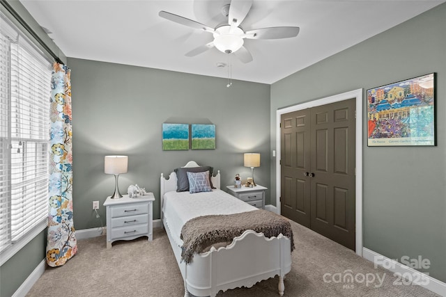 224 Wendover Heights Cir, Charlotte, NC 28211 - carpeted bedroom with a ceiling fan, baseboards, and a closet