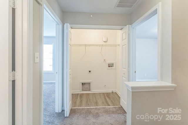 13413 Golden Apple Ct, Charlotte, NC 28215 - washroom featuring electric dryer hookup, light carpet, gas dryer hookup, and hookup for a washing machine