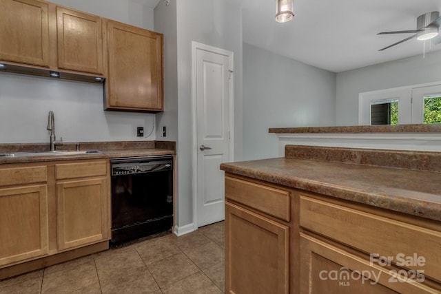 176 Brickton Village Cir Unit 302, Fletcher, NC 28732 - kitchen featuring dishwasher, a sink, light tile patterned floors, and dark countertops