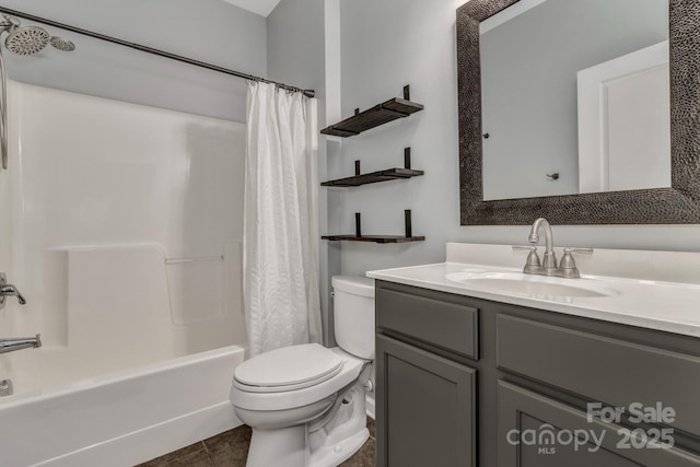 176 Brickton Village Cir Unit 302, Fletcher, NC 28732 - bathroom featuring vanity, toilet, shower / tub combo with curtain, and tile patterned flooring