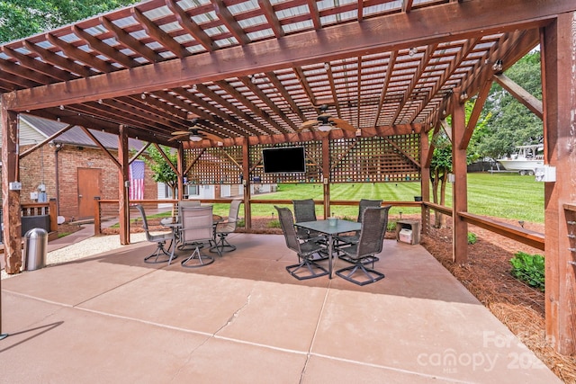 211 Drive Inn Rd, Locust, NC 28097 - view of patio with outdoor dining space, a pergola, and ceiling fan