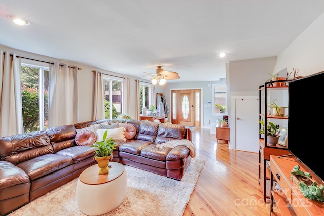 211 Drive Inn Rd, Locust, NC 28097 - living room with light wood-style flooring, recessed lighting, and a ceiling fan
