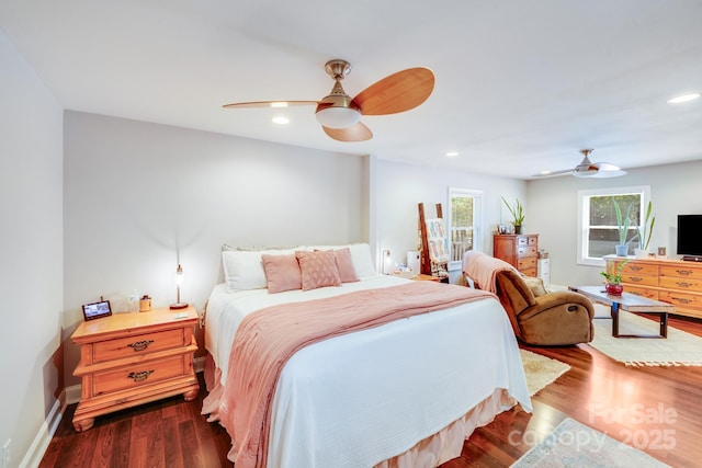 211 Drive Inn Rd, Locust, NC 28097 - bedroom with recessed lighting, dark wood-type flooring, and a ceiling fan