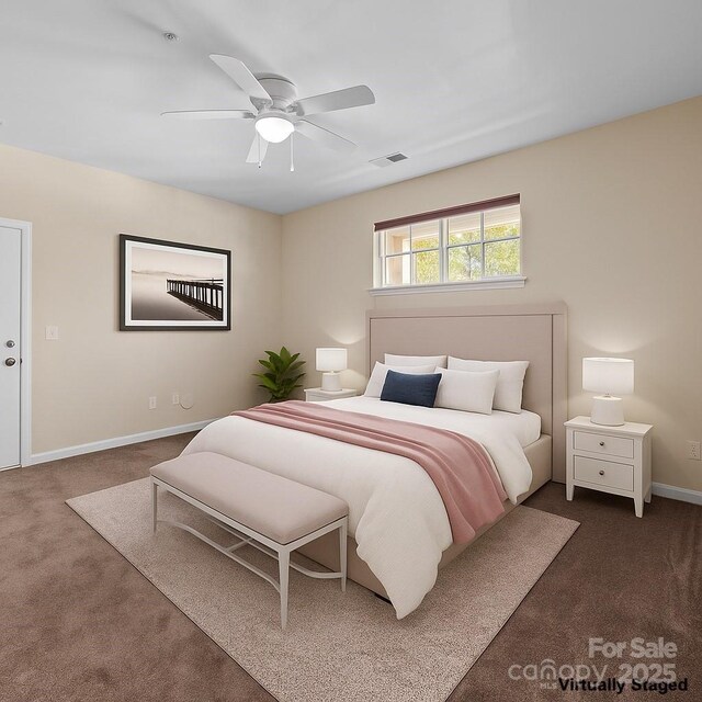1556 Walnut View Dr, Charlotte, NC 28208 - bedroom featuring dark colored carpet and a ceiling fan