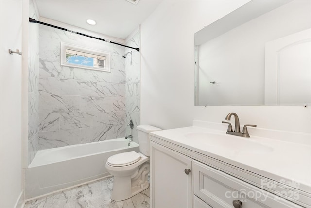 1112 Concord Ave, Monroe, NC 28110 - bathroom with vanity, marble finish floors, toilet, and shower / washtub combination