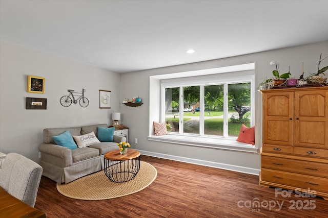 625 S Magnolia St, Mooresville, NC 28115 - living room with dark wood-style floors, baseboards, and recessed lighting