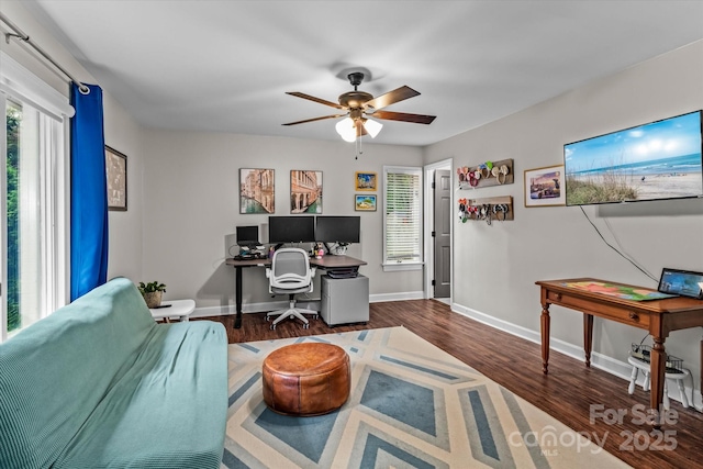 625 S Magnolia St, Mooresville, NC 28115 - office space with ceiling fan, wood finished floors, and baseboards