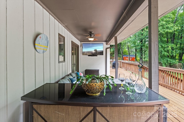 625 S Magnolia St, Mooresville, NC 28115 - deck with ceiling fan and outdoor dining area
