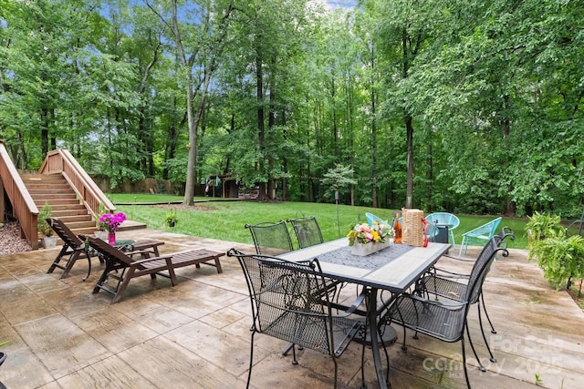 625 S Magnolia St, Mooresville, NC 28115 - view of patio with stairs and outdoor dining space