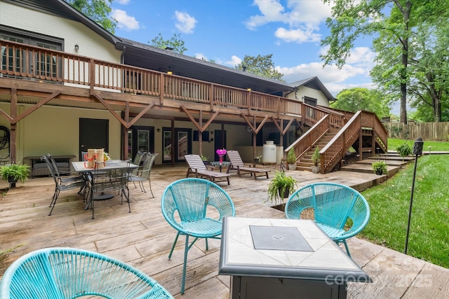 625 S Magnolia St, Mooresville, NC 28115 - view of pool with outdoor dining space, stairs, a wooden deck, and a patio