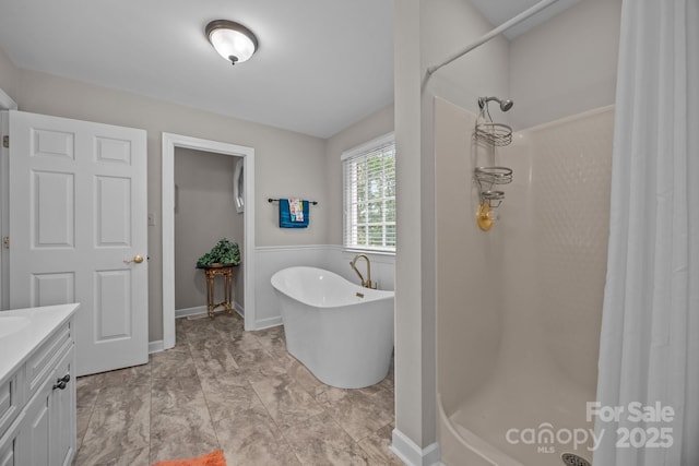 635 Timberlane Trl, Salisbury, NC 28147 - full bathroom with vanity, a shower stall, and a soaking tub