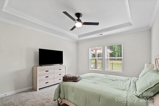 9009 Myrna Dr, Gastonia, NC 28056 - bedroom featuring a raised ceiling, light carpet, ornamental molding, and ceiling fan