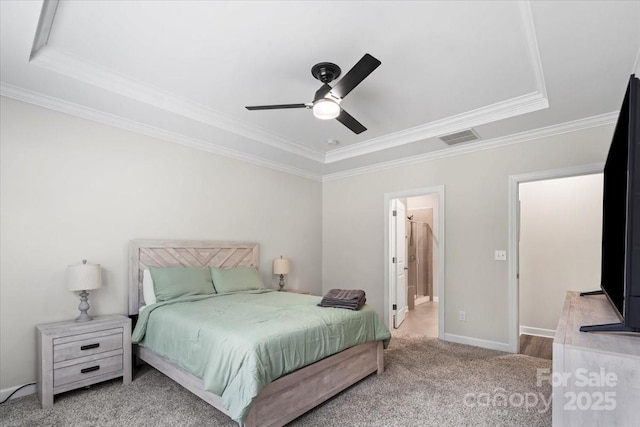 9009 Myrna Dr, Gastonia, NC 28056 - bedroom featuring a raised ceiling, ornamental molding, carpet, and a ceiling fan