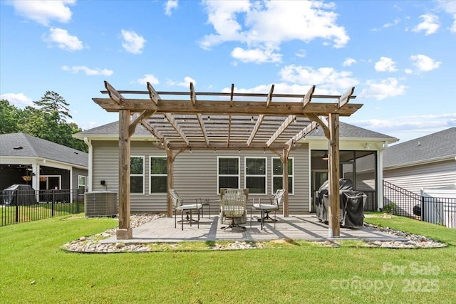 9009 Myrna Dr, Gastonia, NC 28056 - rear view of property featuring a pergola, a patio area, and a sunroom
