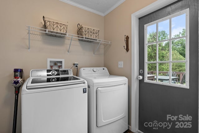 2843 Hopewell Church Rd, Sherrills Ford, NC 28673 - laundry room with independent washer and dryer, ornamental molding, and plenty of natural light