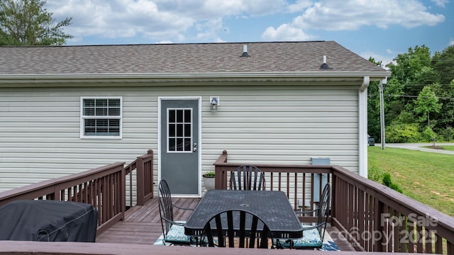 2843 Hopewell Church Rd, Sherrills Ford, NC 28673 - wooden deck with outdoor dining space, a yard, and area for grilling