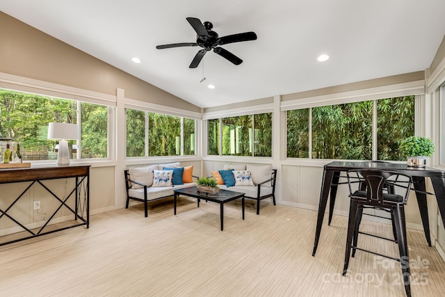 506 Hiawassee Ave, Black Mountain, NC 28711 - sunroom with a deck, vaulted ceiling, recessed lighting, and wood finished floors