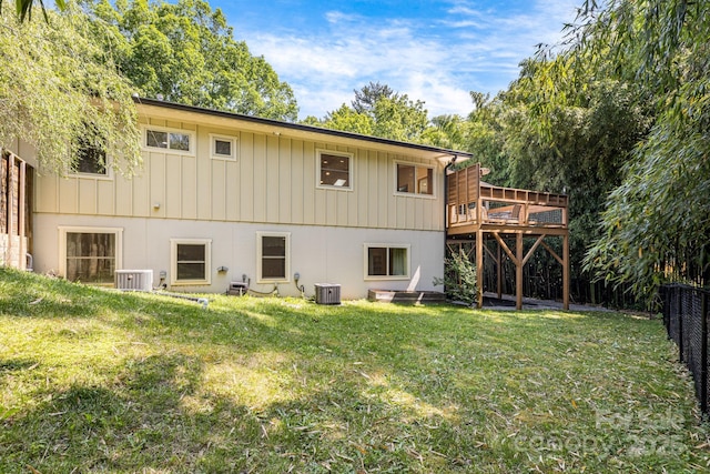 506 Hiawassee Ave, Black Mountain, NC 28711 - back of property featuring central AC unit, a wooden deck, and board and batten siding