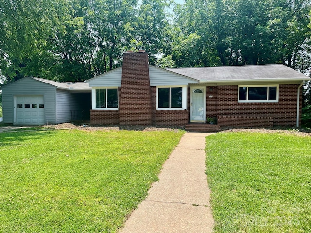 117 Silvercreek Rd, Morganton, NC 28655 - ranch-style home featuring a garage, a front yard, a chimney, and brick siding